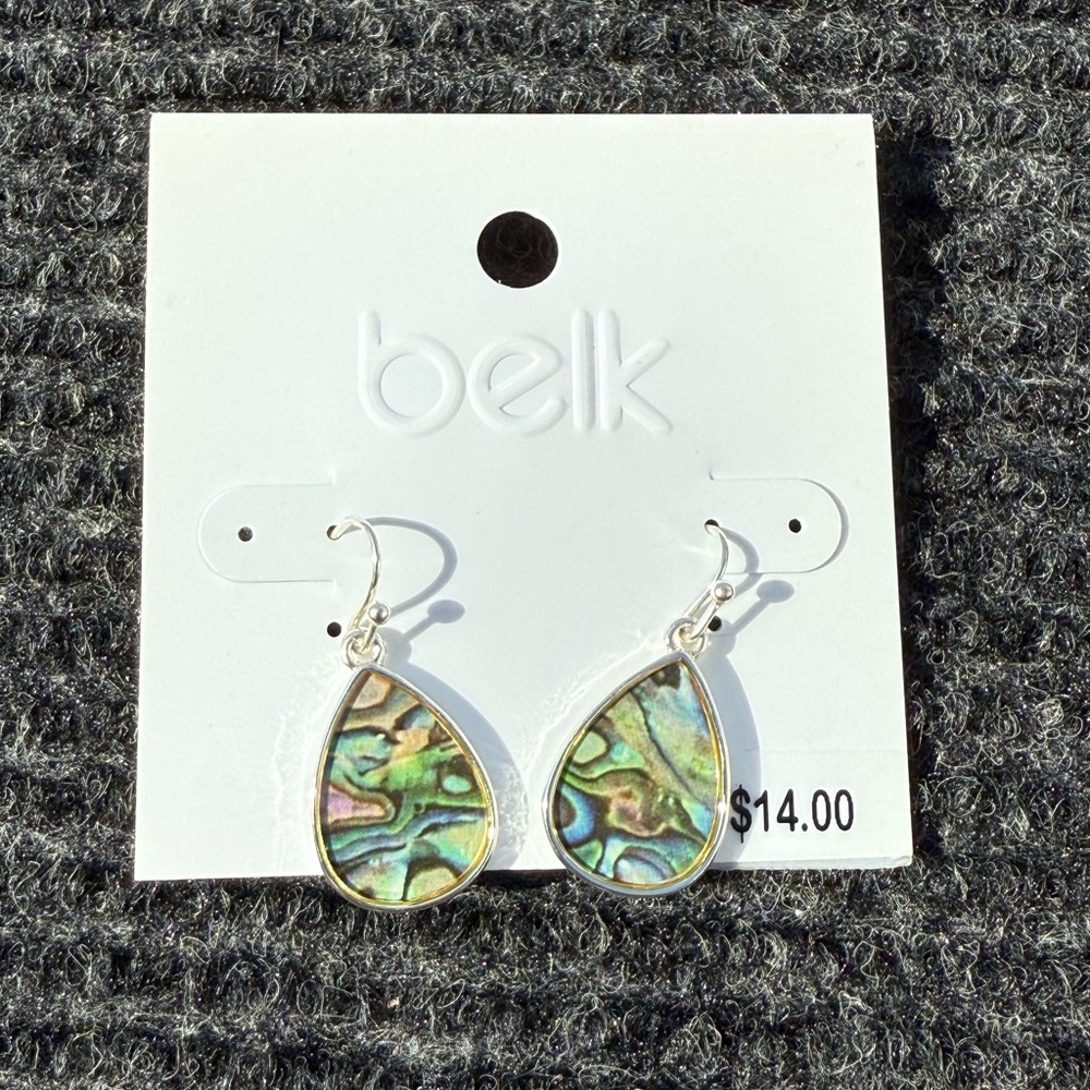Belk Abalone Teardrop Silver Trimmed Dangle Earrings